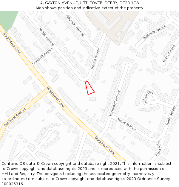 4, GAYTON AVENUE, LITTLEOVER, DERBY, DE23 1GA: Location map and indicative extent of plot