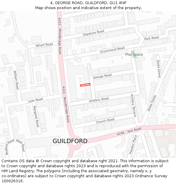 4, GEORGE ROAD, GUILDFORD, GU1 4NP: Location map and indicative extent of plot