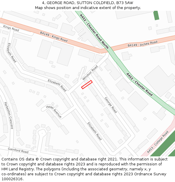 4, GEORGE ROAD, SUTTON COLDFIELD, B73 5AW: Location map and indicative extent of plot