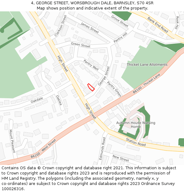 4, GEORGE STREET, WORSBROUGH DALE, BARNSLEY, S70 4SR: Location map and indicative extent of plot