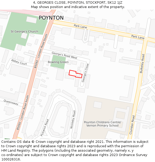 4, GEORGES CLOSE, POYNTON, STOCKPORT, SK12 1JZ: Location map and indicative extent of plot