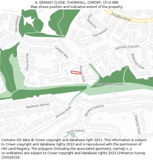 4, GERAINT CLOSE, THORNHILL, CARDIFF, CF14 9BE: Location map and indicative extent of plot