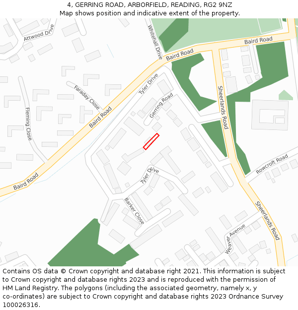 4, GERRING ROAD, ARBORFIELD, READING, RG2 9NZ: Location map and indicative extent of plot