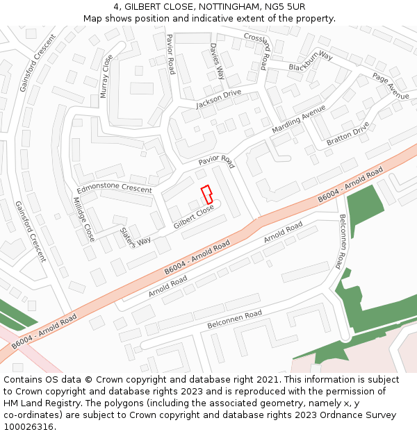 4, GILBERT CLOSE, NOTTINGHAM, NG5 5UR: Location map and indicative extent of plot