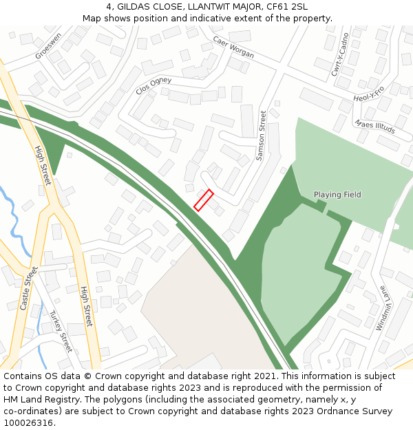 4, GILDAS CLOSE, LLANTWIT MAJOR, CF61 2SL: Location map and indicative extent of plot