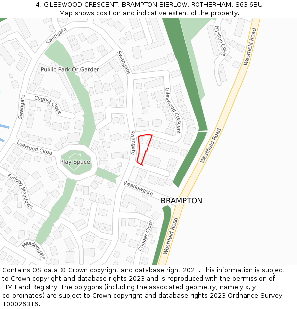 4, GILESWOOD CRESCENT, BRAMPTON BIERLOW, ROTHERHAM, S63 6BU: Location map and indicative extent of plot