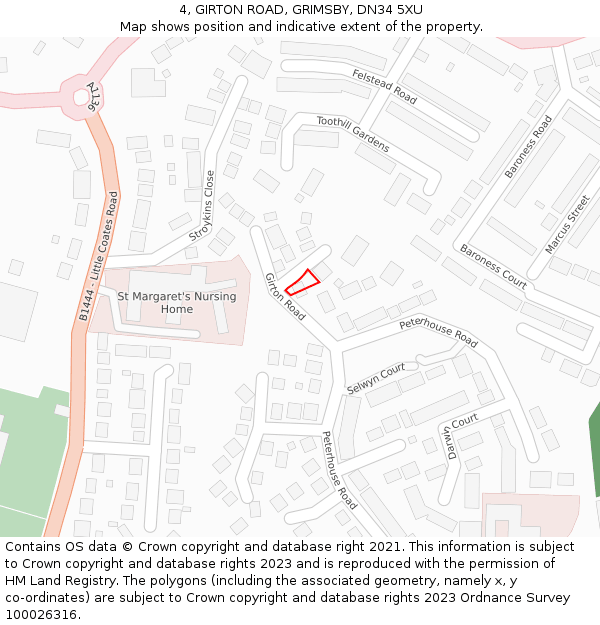 4, GIRTON ROAD, GRIMSBY, DN34 5XU: Location map and indicative extent of plot