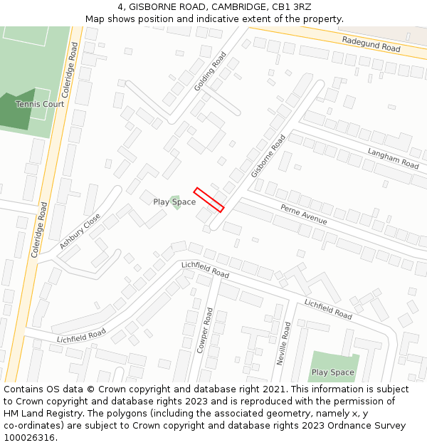 4, GISBORNE ROAD, CAMBRIDGE, CB1 3RZ: Location map and indicative extent of plot