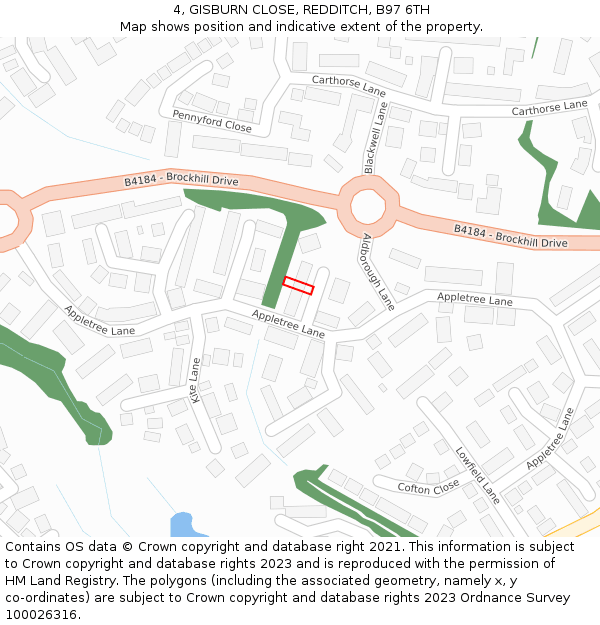 4, GISBURN CLOSE, REDDITCH, B97 6TH: Location map and indicative extent of plot