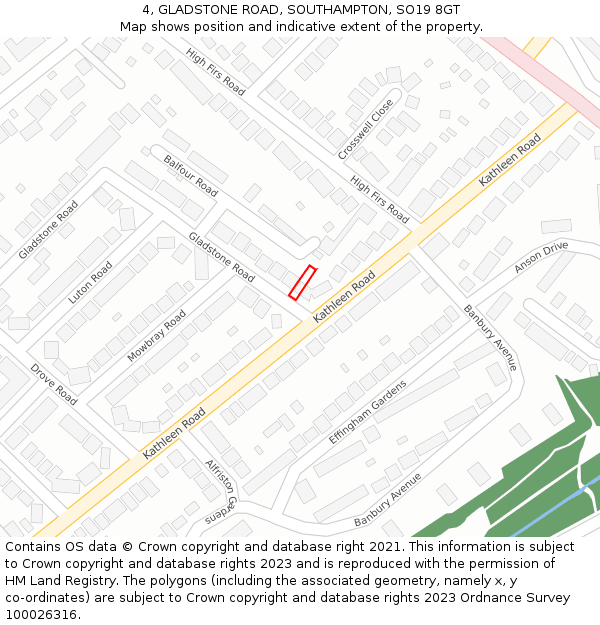 4, GLADSTONE ROAD, SOUTHAMPTON, SO19 8GT: Location map and indicative extent of plot
