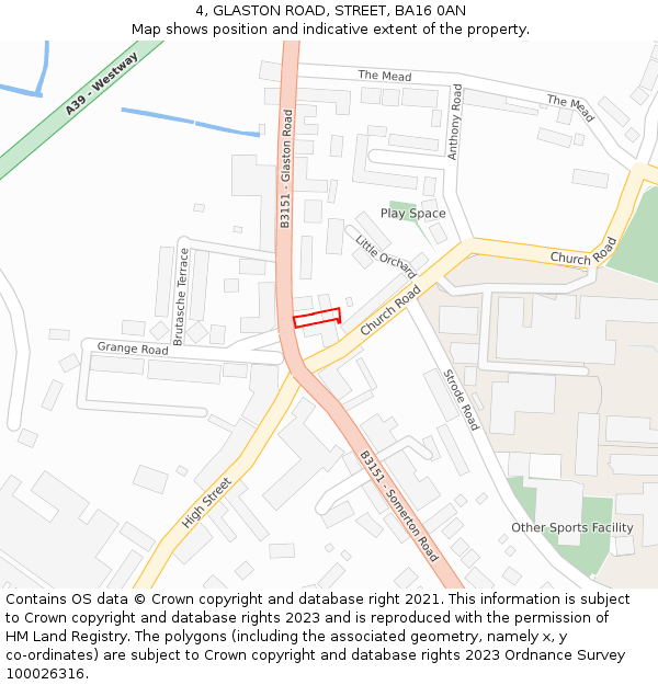 4, GLASTON ROAD, STREET, BA16 0AN: Location map and indicative extent of plot