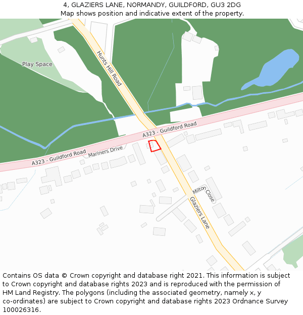 4, GLAZIERS LANE, NORMANDY, GUILDFORD, GU3 2DG: Location map and indicative extent of plot