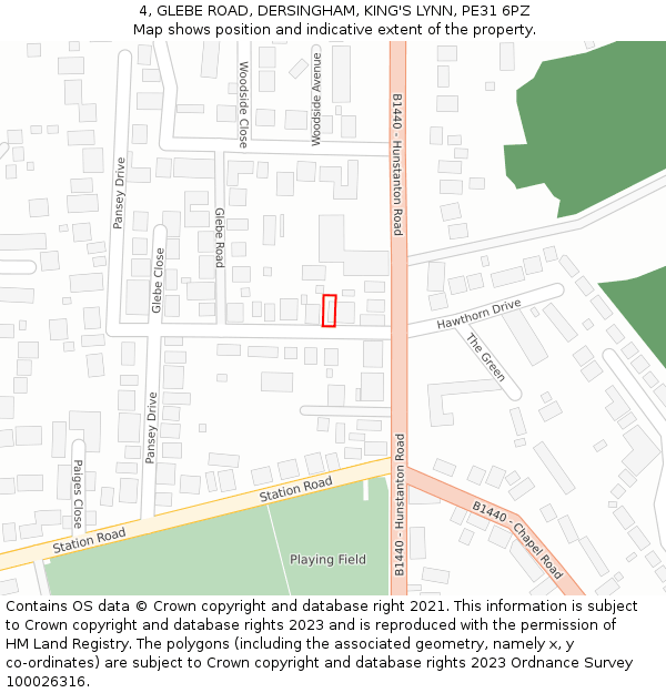4, GLEBE ROAD, DERSINGHAM, KING'S LYNN, PE31 6PZ: Location map and indicative extent of plot