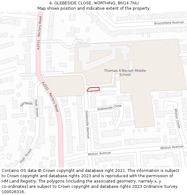 4, GLEBESIDE CLOSE, WORTHING, BN14 7NU: Location map and indicative extent of plot