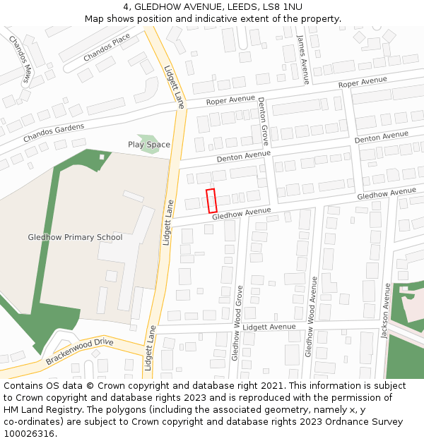 4, GLEDHOW AVENUE, LEEDS, LS8 1NU: Location map and indicative extent of plot