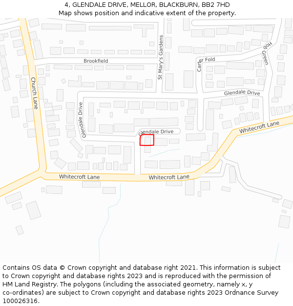 4, GLENDALE DRIVE, MELLOR, BLACKBURN, BB2 7HD: Location map and indicative extent of plot