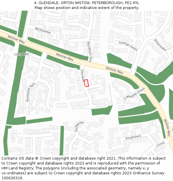 4, GLENDALE, ORTON WISTOW, PETERBOROUGH, PE2 6YL: Location map and indicative extent of plot