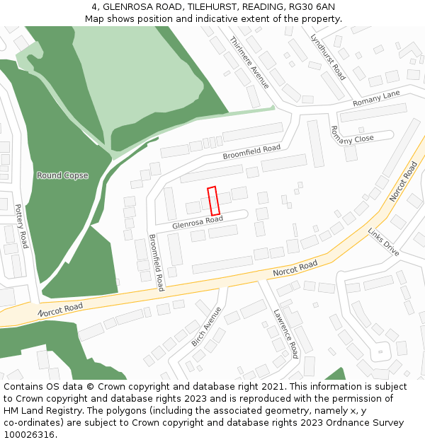 4, GLENROSA ROAD, TILEHURST, READING, RG30 6AN: Location map and indicative extent of plot
