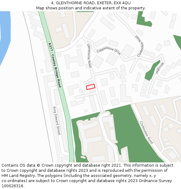 4, GLENTHORNE ROAD, EXETER, EX4 4QU: Location map and indicative extent of plot