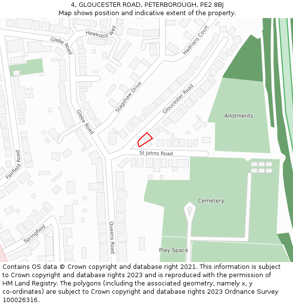 4, GLOUCESTER ROAD, PETERBOROUGH, PE2 8BJ: Location map and indicative extent of plot