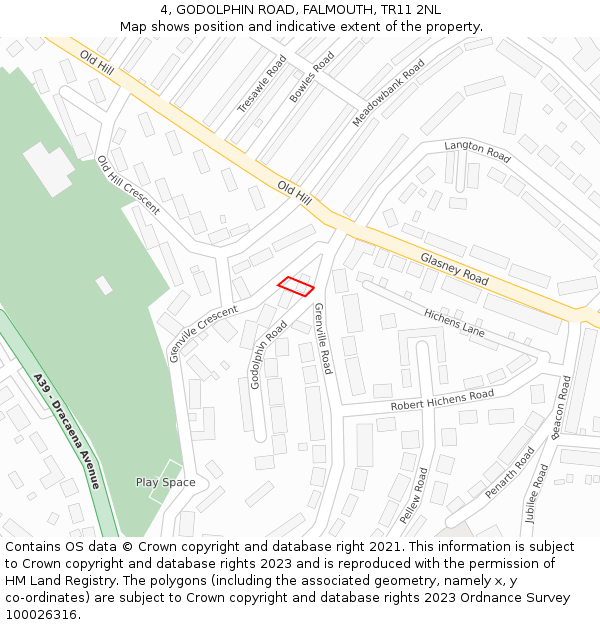 4, GODOLPHIN ROAD, FALMOUTH, TR11 2NL: Location map and indicative extent of plot