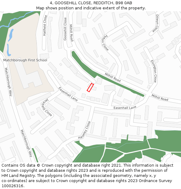 4, GOOSEHILL CLOSE, REDDITCH, B98 0AB: Location map and indicative extent of plot
