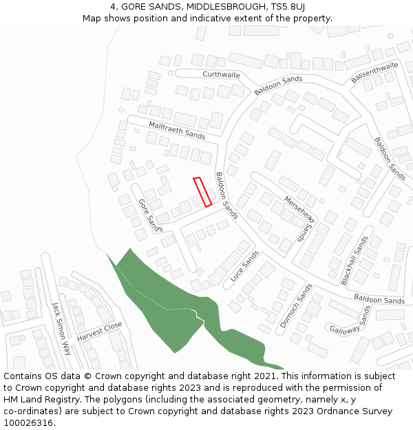 4, GORE SANDS, MIDDLESBROUGH, TS5 8UJ: Location map and indicative extent of plot