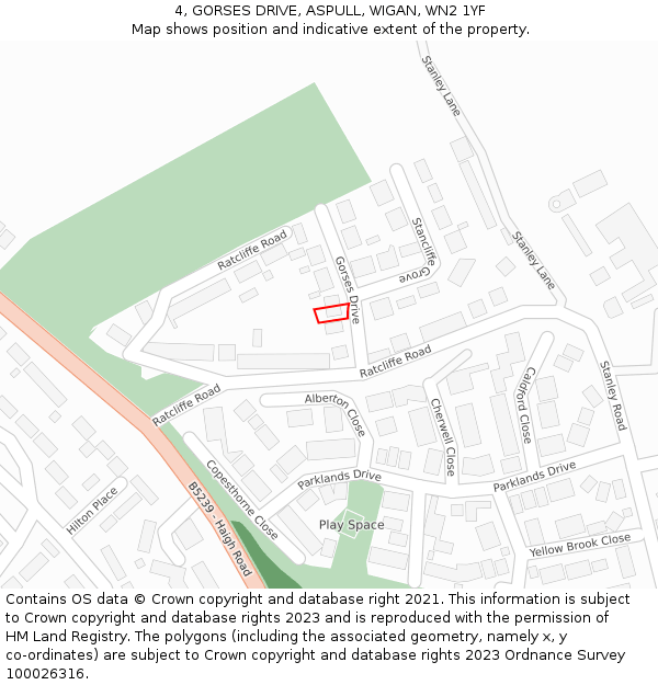 4, GORSES DRIVE, ASPULL, WIGAN, WN2 1YF: Location map and indicative extent of plot