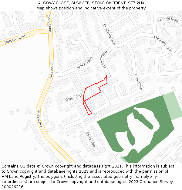 4, GOWY CLOSE, ALSAGER, STOKE-ON-TRENT, ST7 2HX: Location map and indicative extent of plot