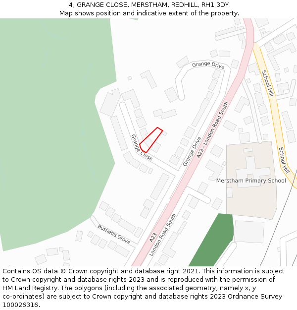 4, GRANGE CLOSE, MERSTHAM, REDHILL, RH1 3DY: Location map and indicative extent of plot