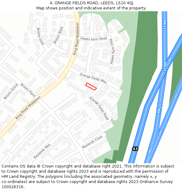 4, GRANGE FIELDS ROAD, LEEDS, LS10 4QJ: Location map and indicative extent of plot