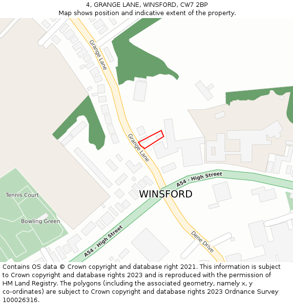 4, GRANGE LANE, WINSFORD, CW7 2BP: Location map and indicative extent of plot