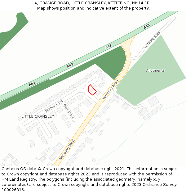 4, GRANGE ROAD, LITTLE CRANSLEY, KETTERING, NN14 1PH: Location map and indicative extent of plot