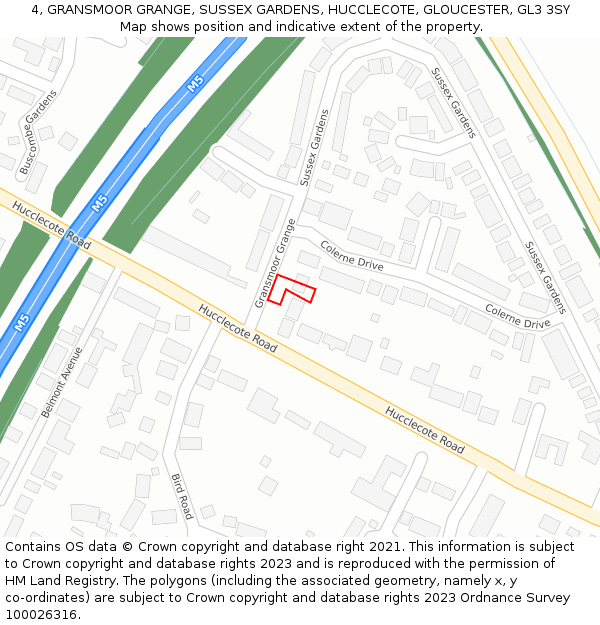 4, GRANSMOOR GRANGE, SUSSEX GARDENS, HUCCLECOTE, GLOUCESTER, GL3 3SY: Location map and indicative extent of plot