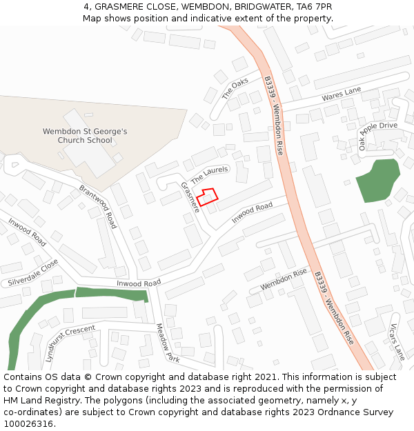4, GRASMERE CLOSE, WEMBDON, BRIDGWATER, TA6 7PR: Location map and indicative extent of plot