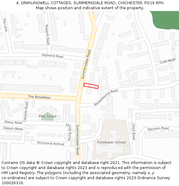 4, GRAYLINGWELL COTTAGES, SUMMERSDALE ROAD, CHICHESTER, PO19 6PN: Location map and indicative extent of plot