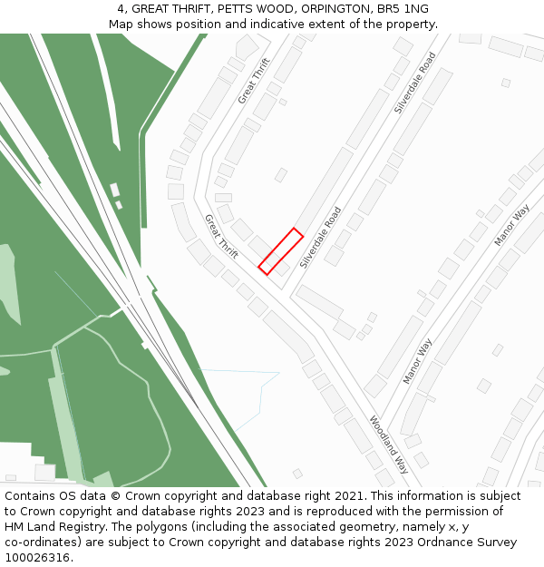 4, GREAT THRIFT, PETTS WOOD, ORPINGTON, BR5 1NG: Location map and indicative extent of plot