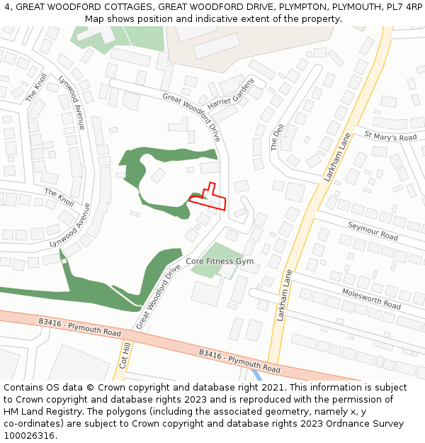 4, GREAT WOODFORD COTTAGES, GREAT WOODFORD DRIVE, PLYMPTON, PLYMOUTH, PL7 4RP: Location map and indicative extent of plot
