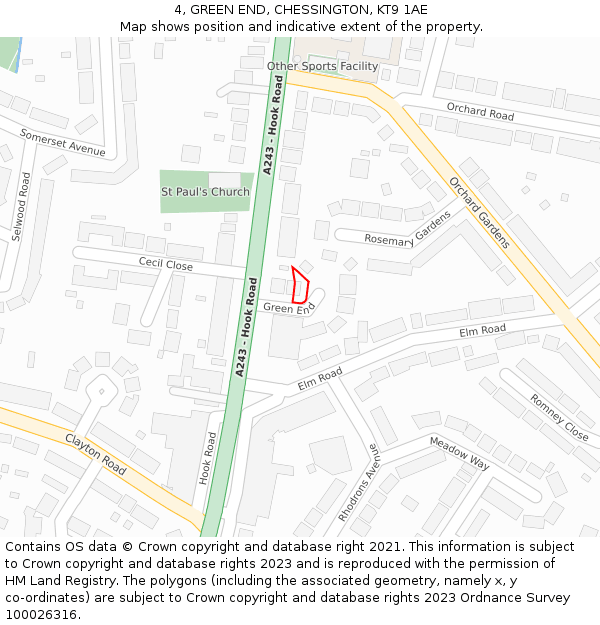 4, GREEN END, CHESSINGTON, KT9 1AE: Location map and indicative extent of plot