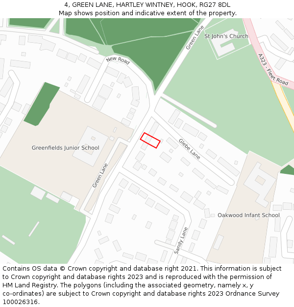 4, GREEN LANE, HARTLEY WINTNEY, HOOK, RG27 8DL: Location map and indicative extent of plot