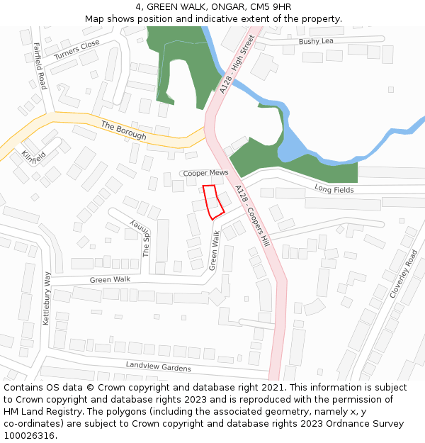 4, GREEN WALK, ONGAR, CM5 9HR: Location map and indicative extent of plot