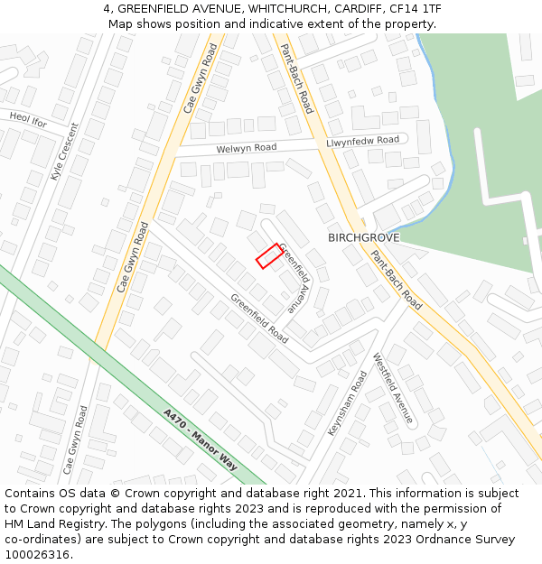 4, GREENFIELD AVENUE, WHITCHURCH, CARDIFF, CF14 1TF: Location map and indicative extent of plot