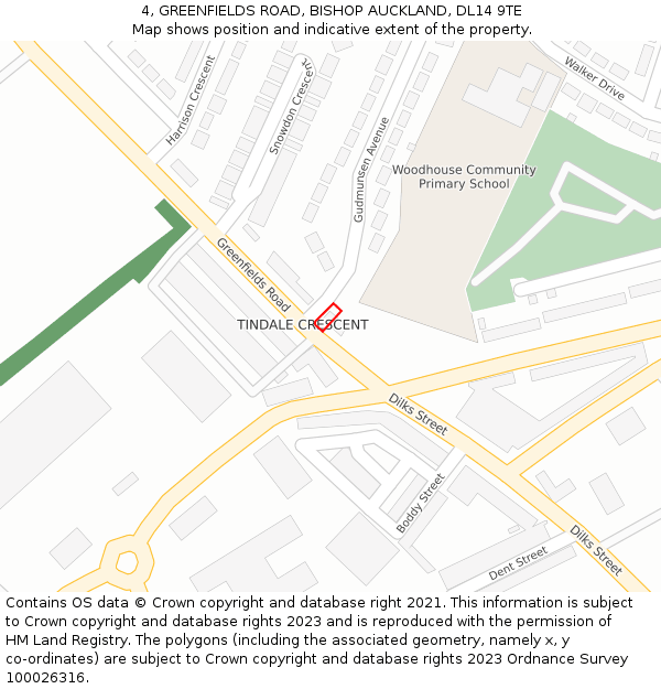 4, GREENFIELDS ROAD, BISHOP AUCKLAND, DL14 9TE: Location map and indicative extent of plot