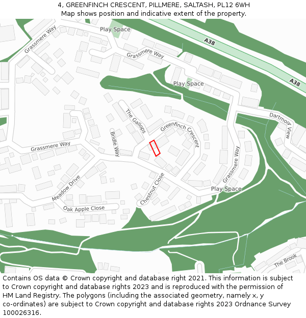 4, GREENFINCH CRESCENT, PILLMERE, SALTASH, PL12 6WH: Location map and indicative extent of plot