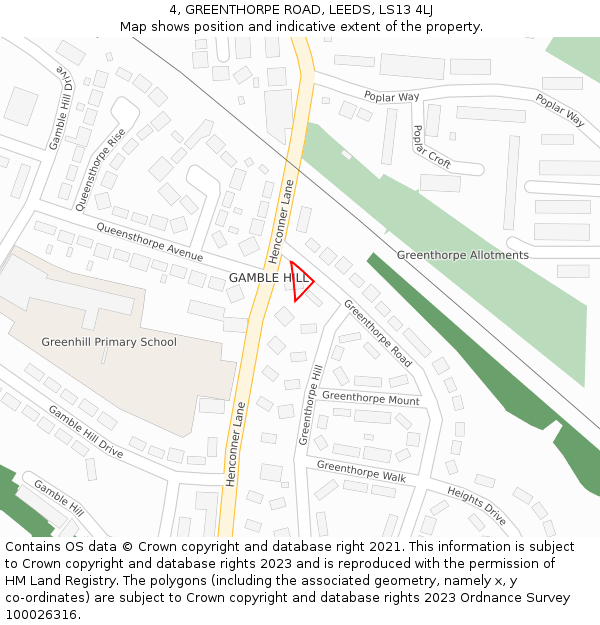 4, GREENTHORPE ROAD, LEEDS, LS13 4LJ: Location map and indicative extent of plot