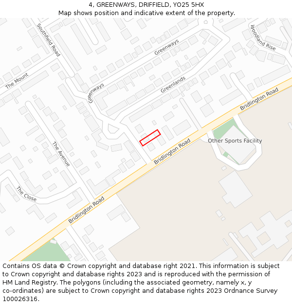 4, GREENWAYS, DRIFFIELD, YO25 5HX: Location map and indicative extent of plot