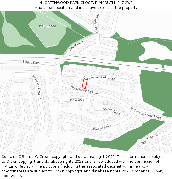 4, GREENWOOD PARK CLOSE, PLYMOUTH, PL7 2WP: Location map and indicative extent of plot