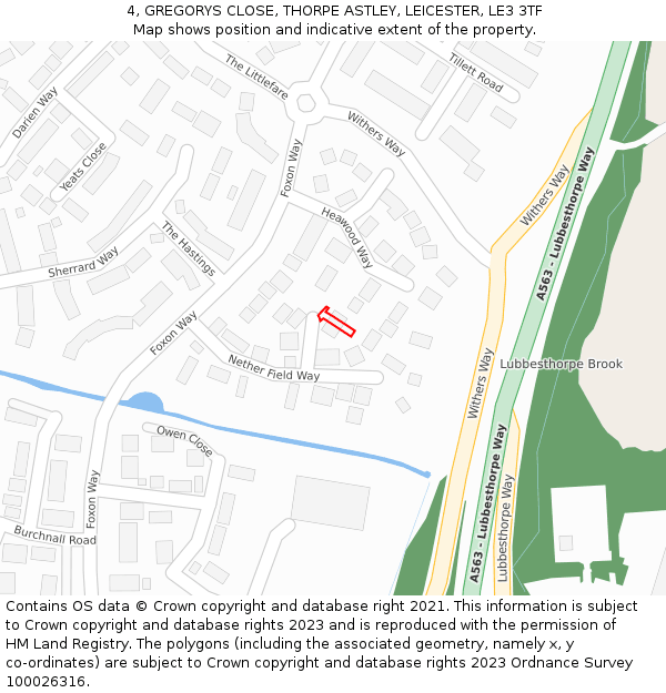 4, GREGORYS CLOSE, THORPE ASTLEY, LEICESTER, LE3 3TF: Location map and indicative extent of plot