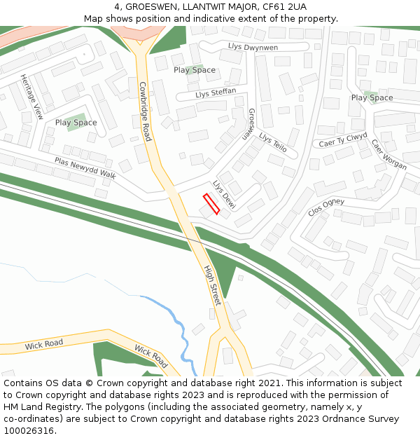 4, GROESWEN, LLANTWIT MAJOR, CF61 2UA: Location map and indicative extent of plot
