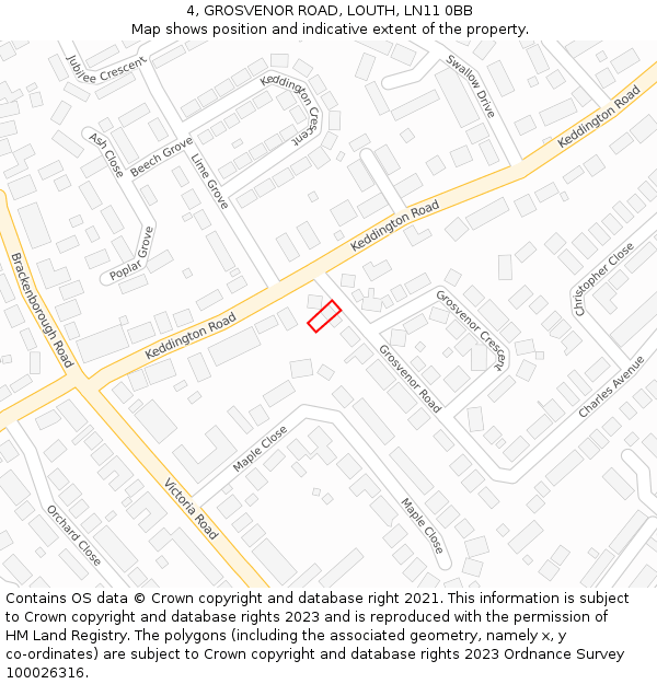 4, GROSVENOR ROAD, LOUTH, LN11 0BB: Location map and indicative extent of plot